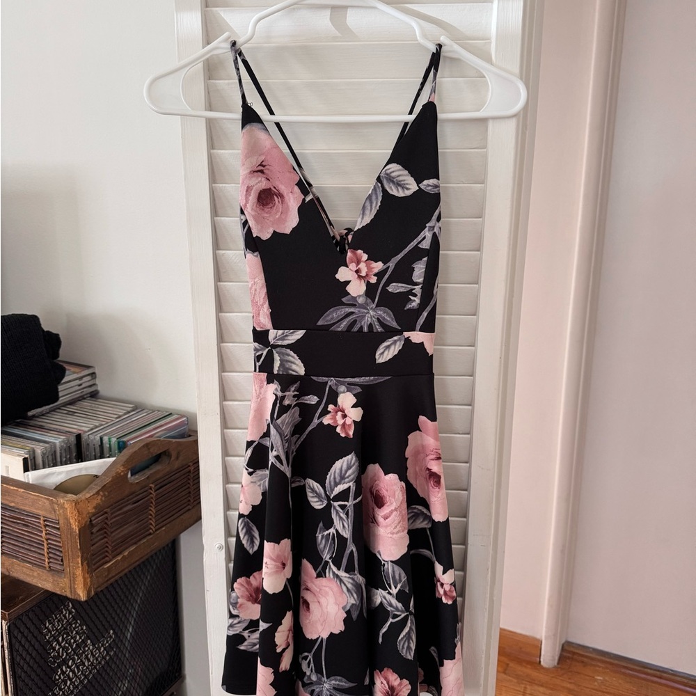 Floral Black and Pink Women's Mini Dress
